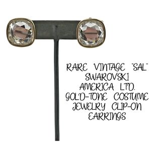 SWAROVSKI AMERICA "Sal" LTD. GOLD-TONE COSTUME JEWELRY CLIP-ON EARRINGS Rare!!
